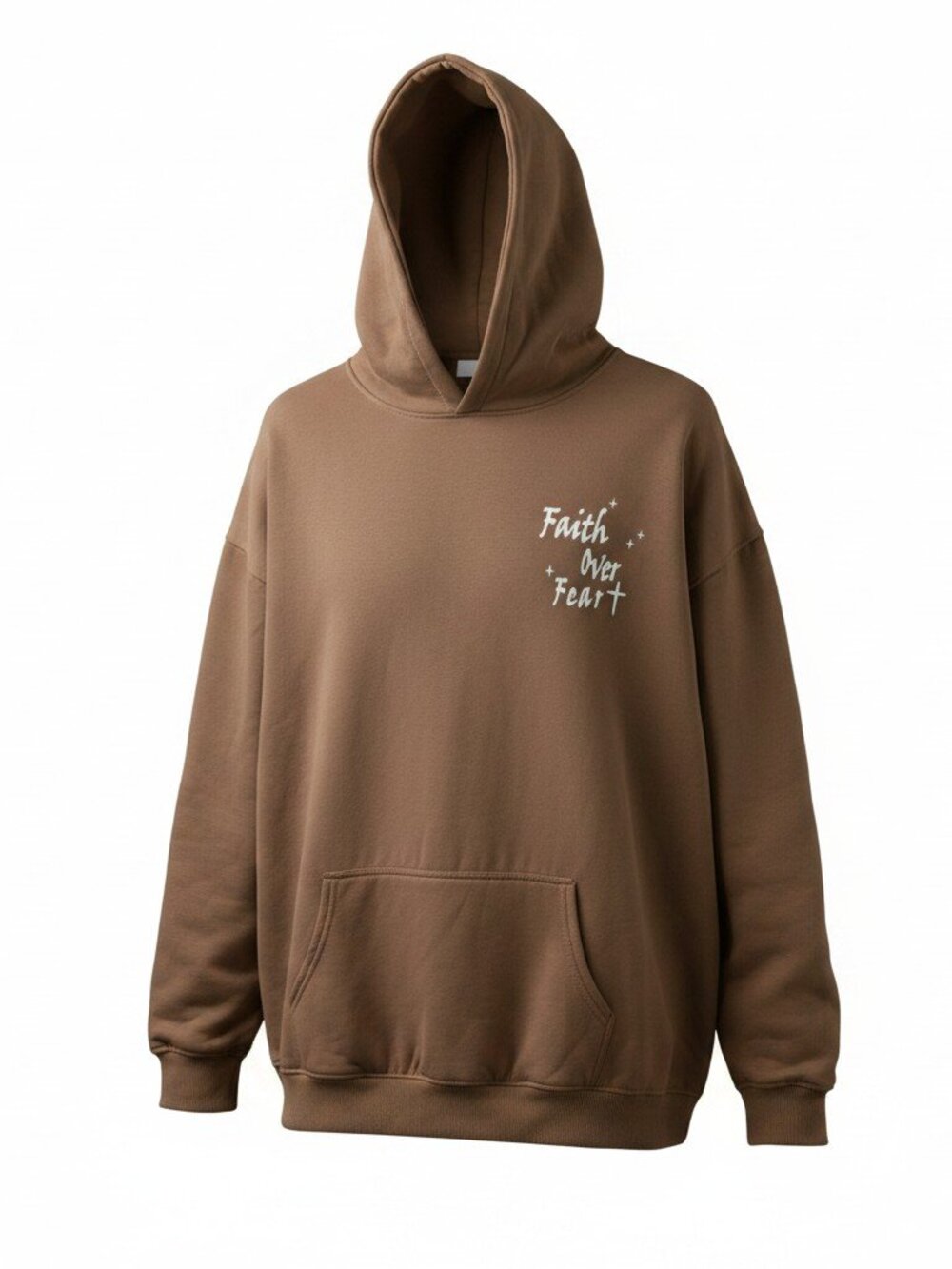 "Faith Over Fear" Unisex Hoodie - Taupe Brown / Mint Text (Brand New) - 2XL
